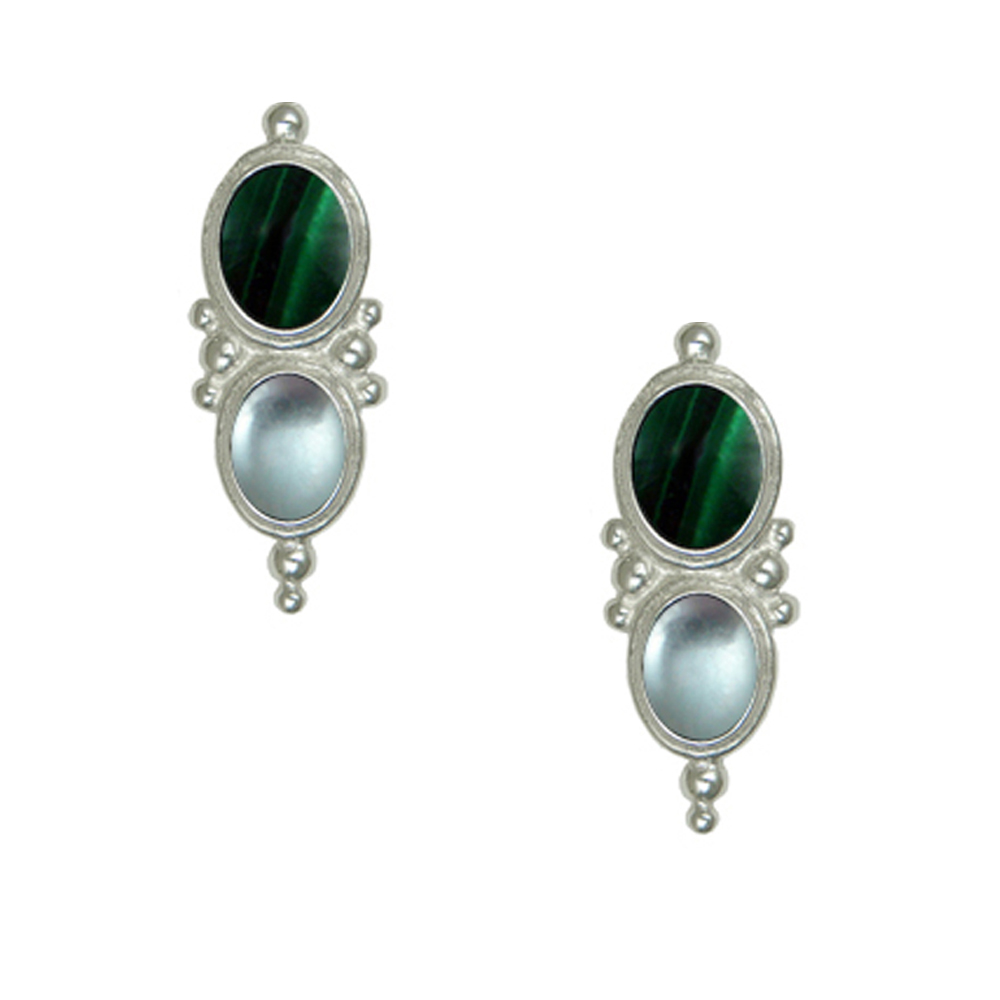 Sterling Silver Drop Dangle Earrings With Malachite